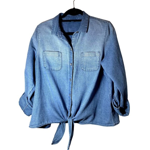 J. Jill Classic Collared Neckline Medium Light Fabric Chambray Shirt Size M - Picture 2 of 4